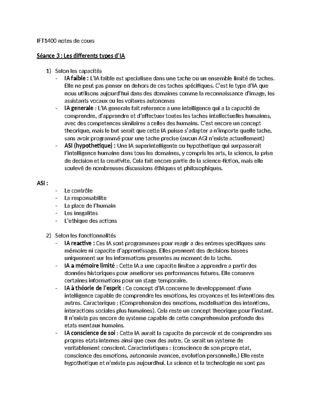 IFT1400 Notes de Cours : Types et Applications de l'IA (Séances 3 et 4 ...