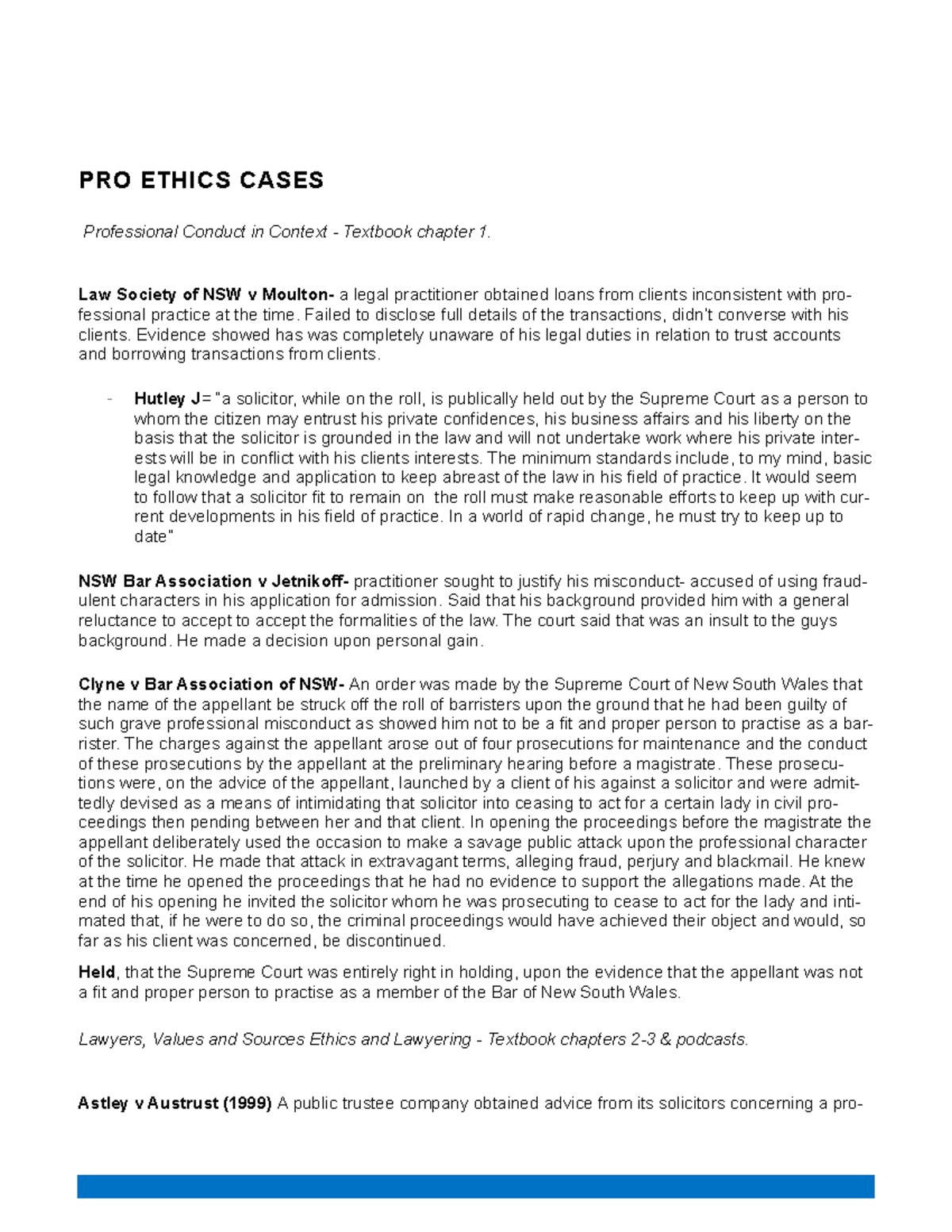 Pro-Ethics-cases - Summary Professional Responsibility and Legal Ethics ...