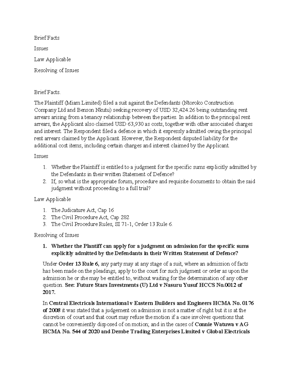 MISCELLANEOUS APPLICATION NO. 003 OF 2026: Judgment on Admission ...