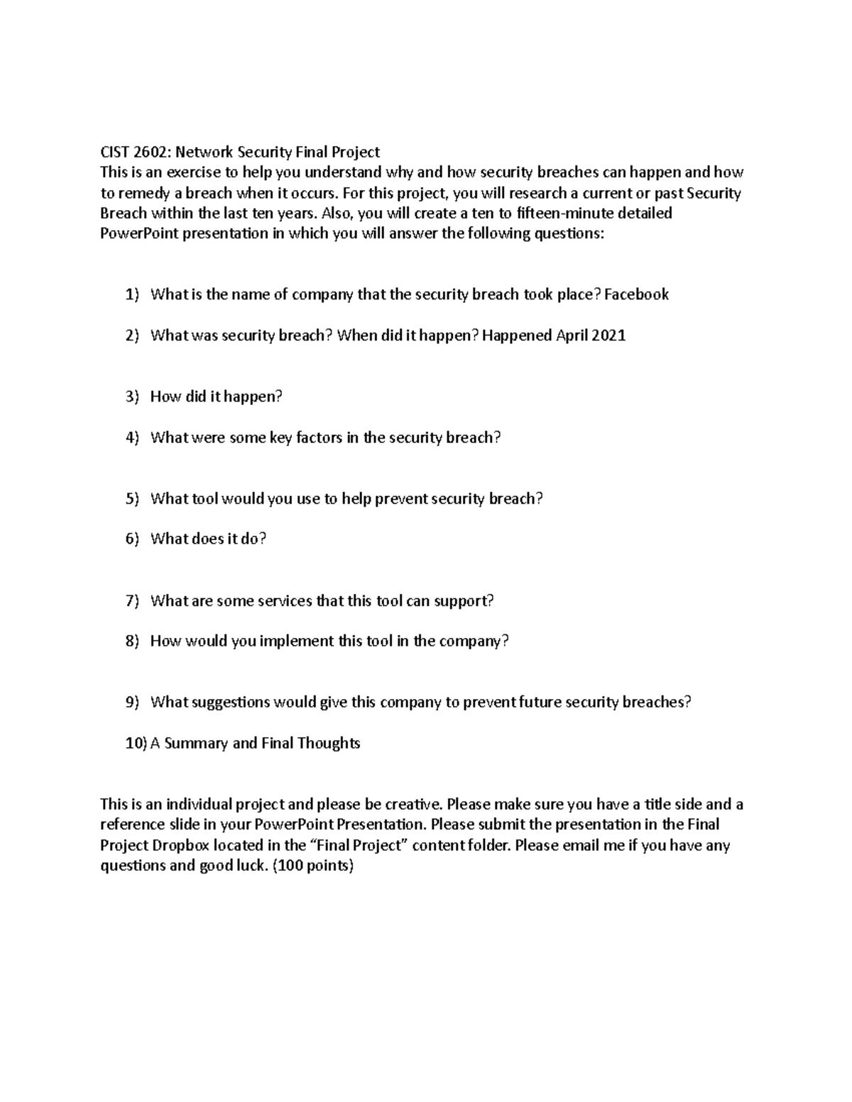 CIST 2602 Network Security Final Project Report on Security Breaches ...