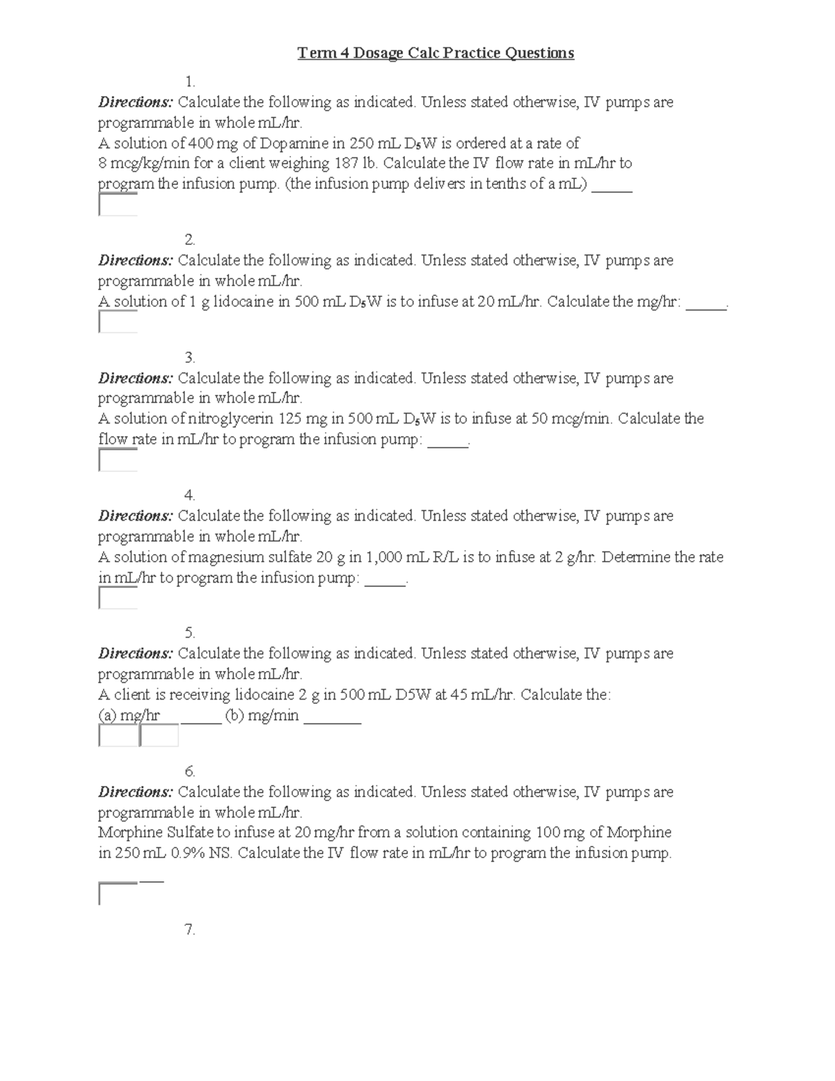 Dosage Calculation Practice Questions for Term 4 - Studocu