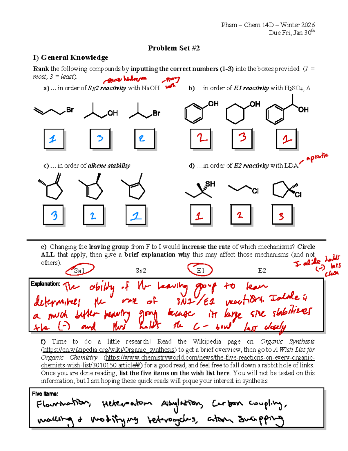 Chem 14D Winter 2026 Problem Set I: Reactivity & Mechanisms - Studocu