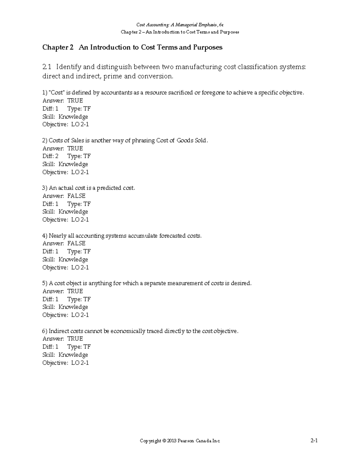 Ch2 Accounting Answers - Cost Terms & Purposes (ACCT 101) - Studocu