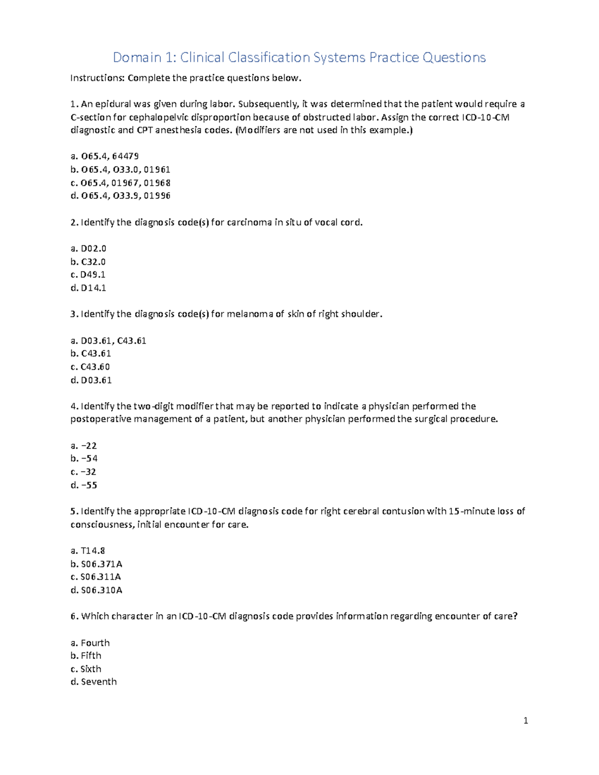 CCA Exam - Domain I Clinical Classification Systems Practice Questions ...