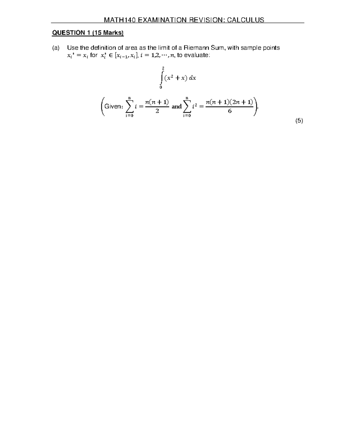 MATH140 Final Exam Revision: Calculus Concepts and Problems - Studocu