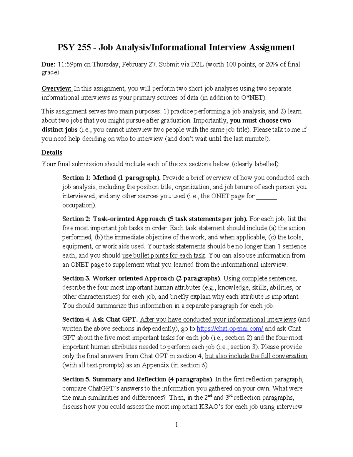 PSY 255 - Job Analysis & Informational Interview Assignment Guide - Studocu