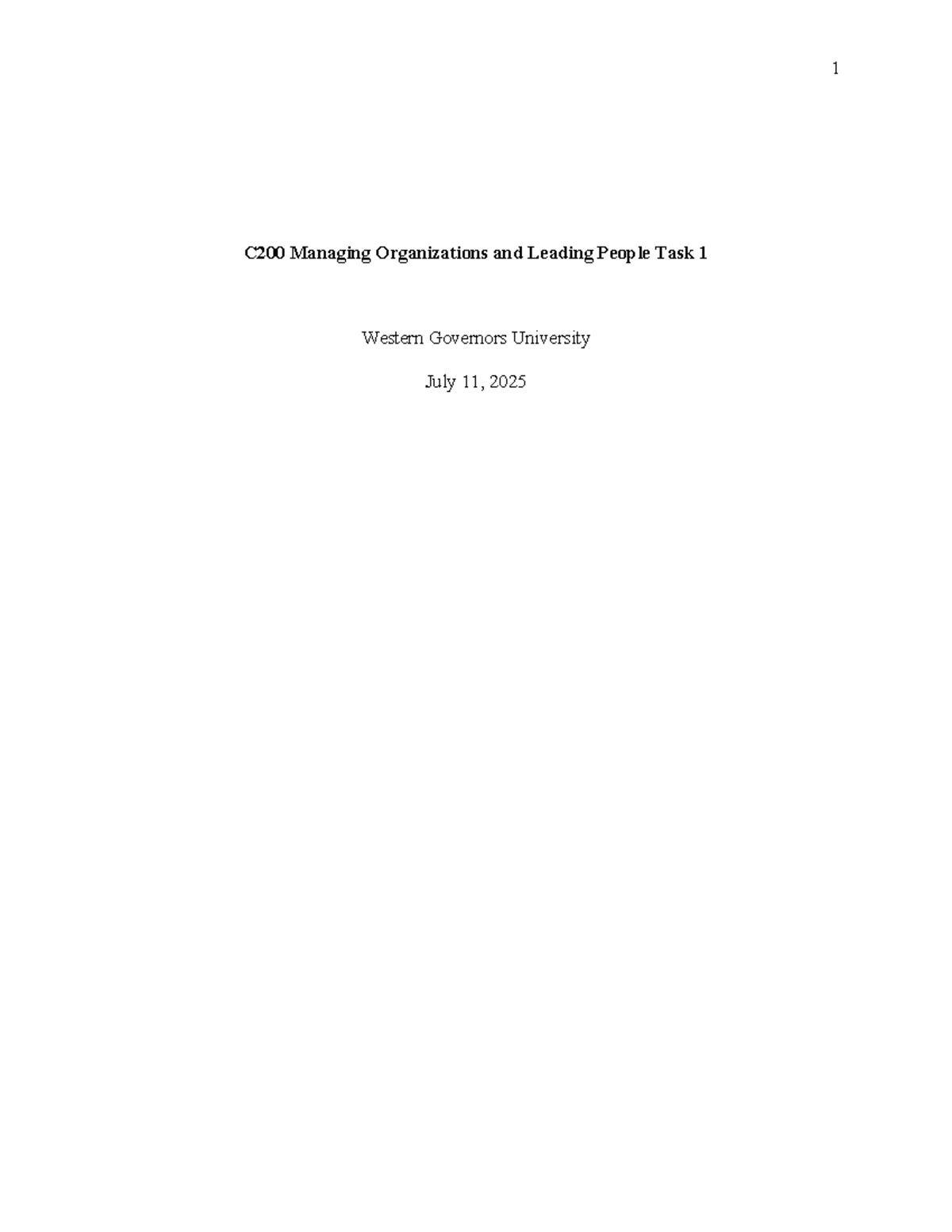 C200 Managing Organizations & Leadership: Task 1 Reflection & Analysis ...