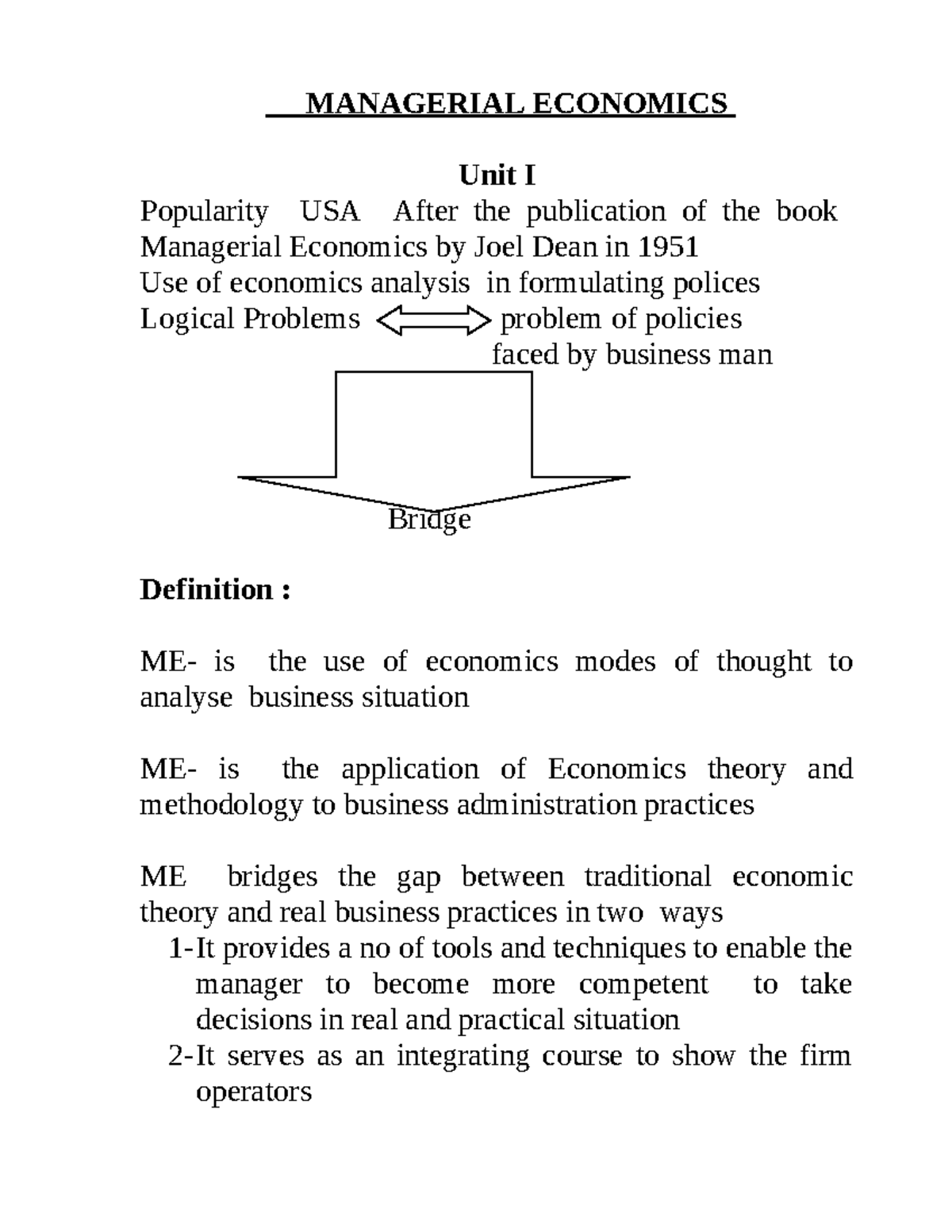 Unit I: Introduction to Managerial Economics (EFM) - Studocu