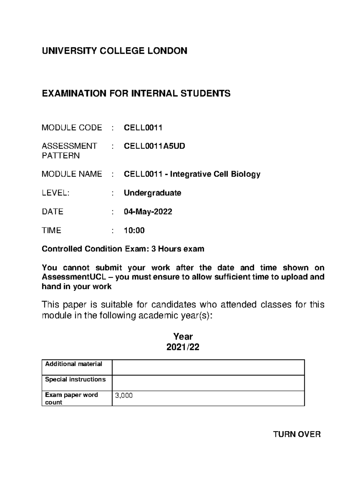 CELL0011A5UD Final Exam Paper 2021 - Integrative Cell Biology - Studocu