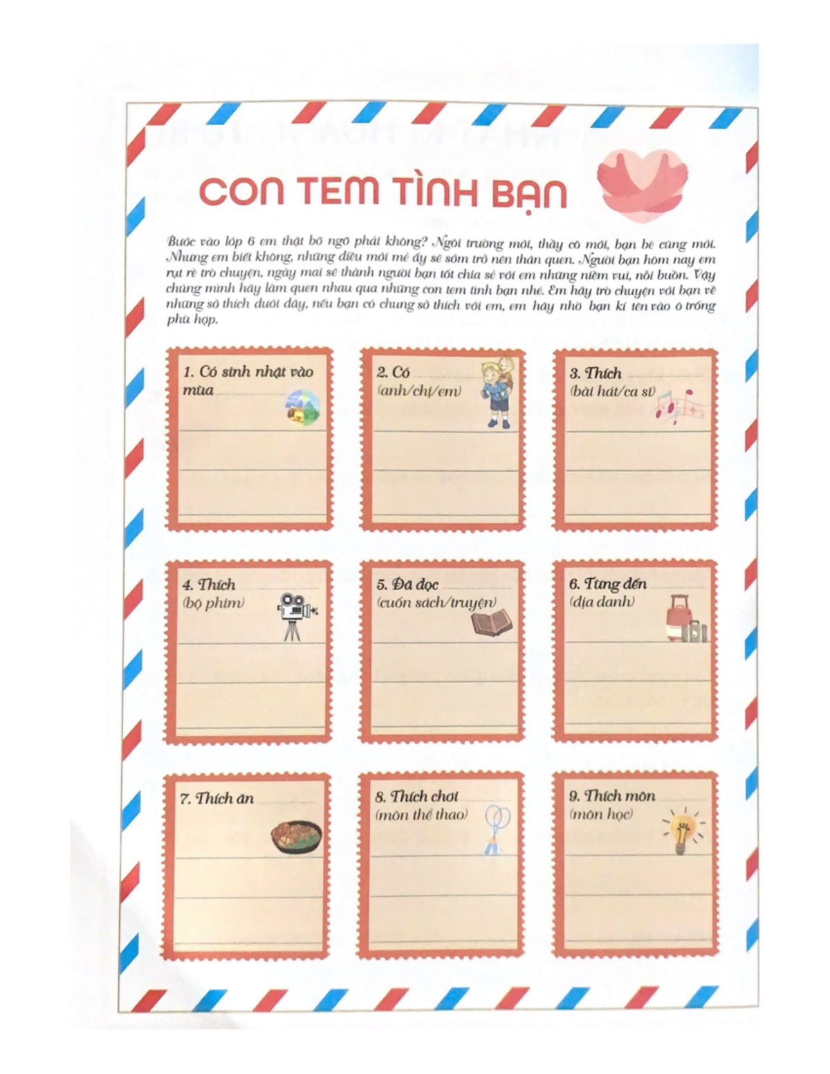 Chúng mình hãy làm quen nhau qua những con tem tình bạn nhé. Em hảy trò ...