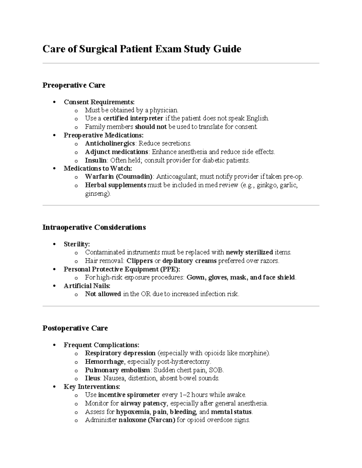 Surgical Patient Care Exam Study Guide: Preoperative to Postoperative ...