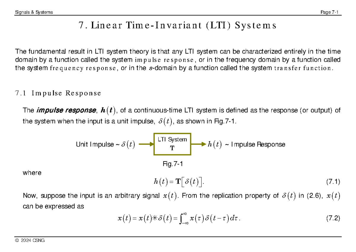 Lec07: Linear Time-Invariant (LTI) Systems Overview and Analysis - Studocu