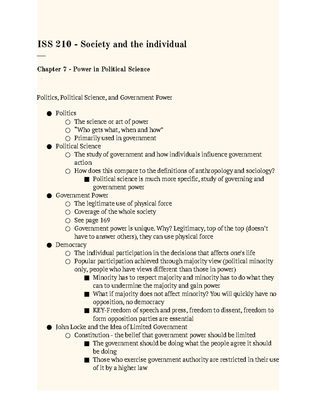 ISS 210 - Lecture Notes on Chapter 7: Power in Political Science - Studocu