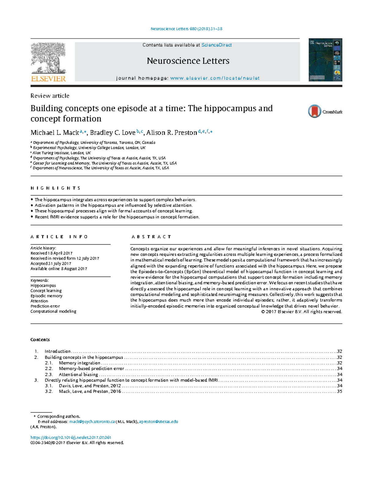 Concept Formation and the Hippocampus: Insights from Neuroscience ...