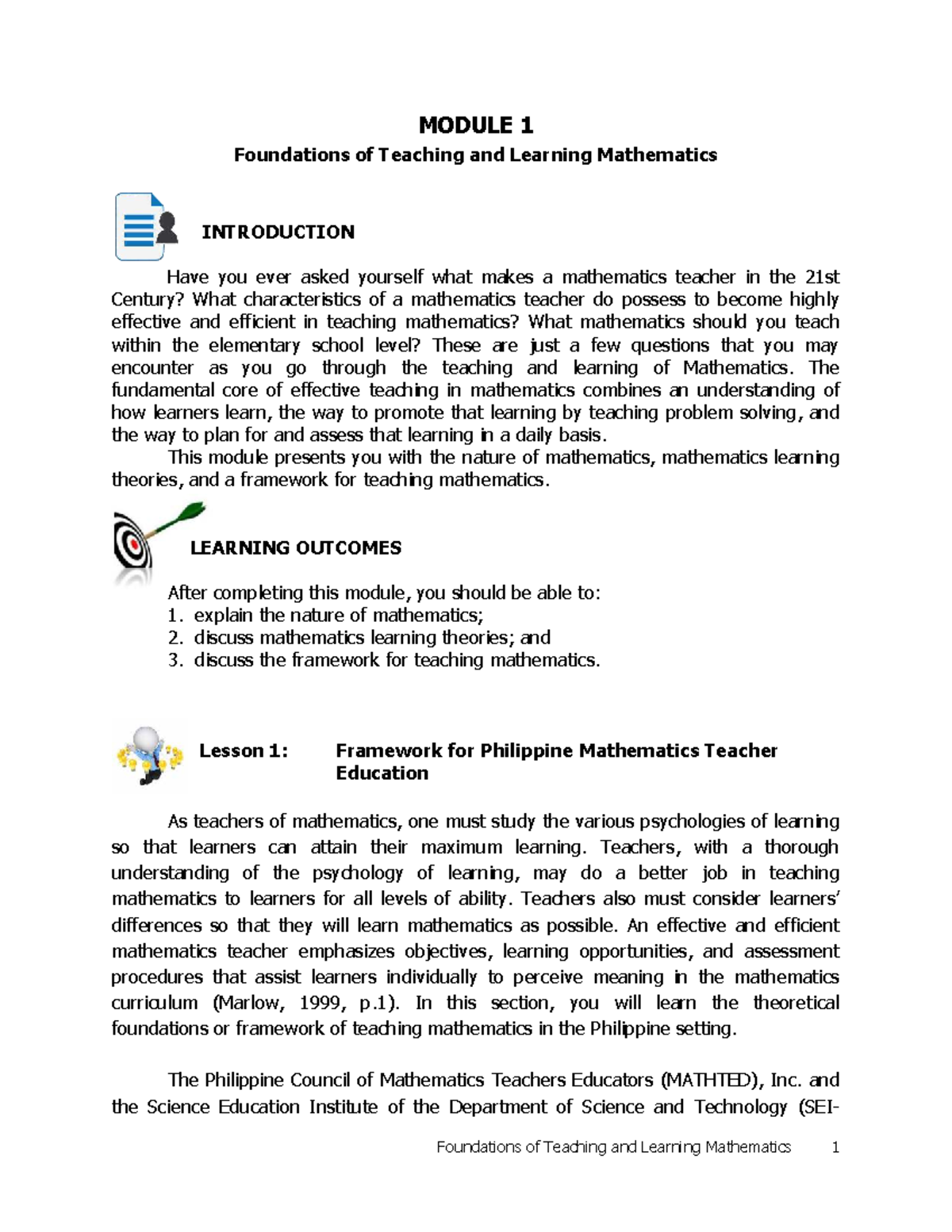 PSTM-Module 1: Foundations of Teaching & Learning Mathematics - Studocu