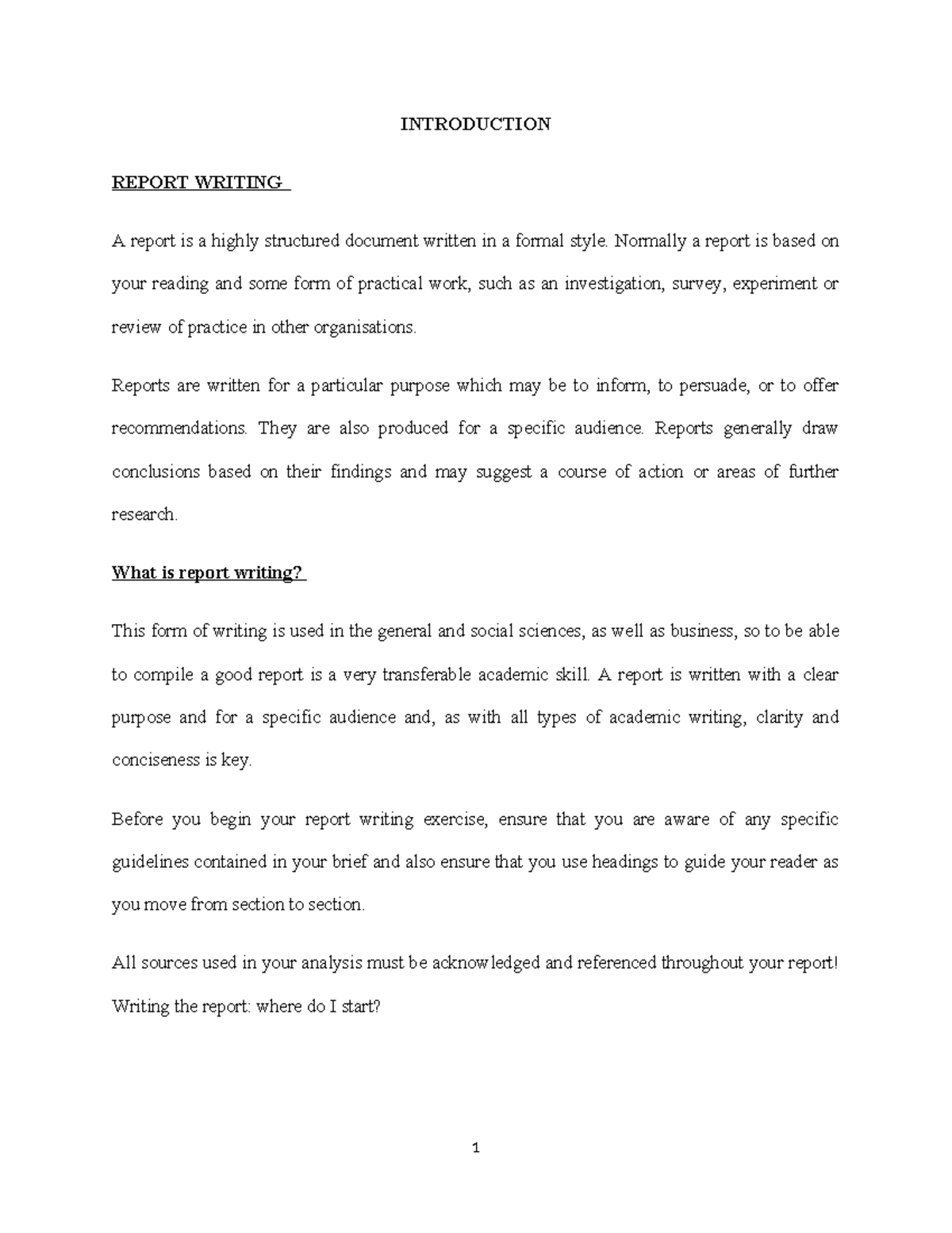 Report Writing Techniques - LECTURE NOTES on Structure & Clarity - Studocu