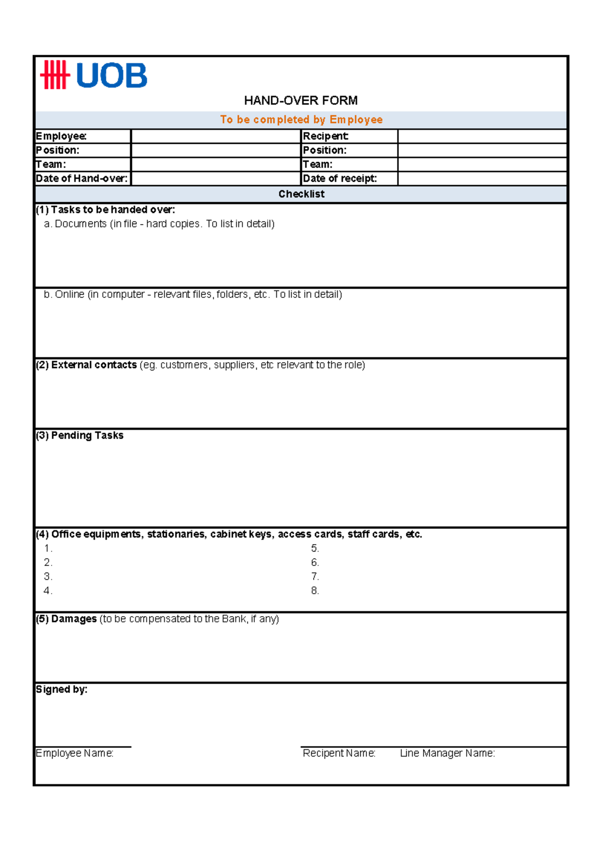 Exit Checklist and Handover Form for Employee Transition - Studocu