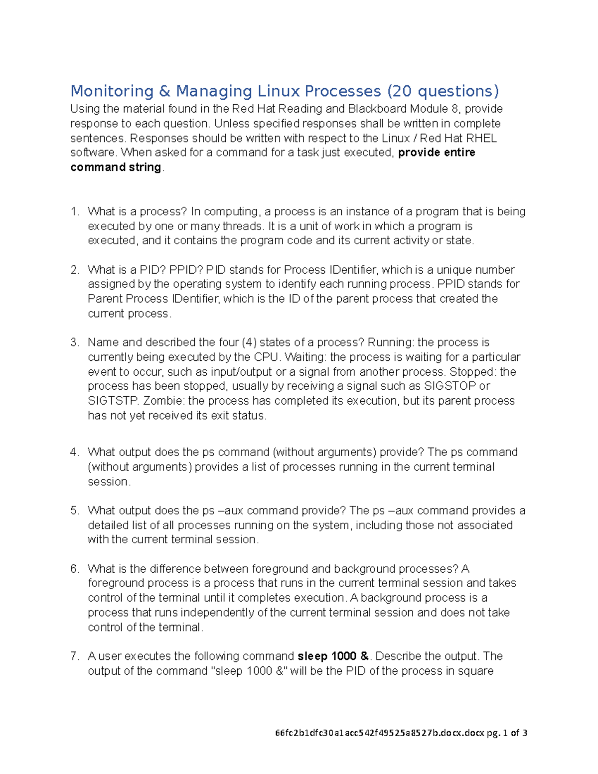 Review Questionsss - RHEL - Monitoring & Managing Linux Processes (20 ...