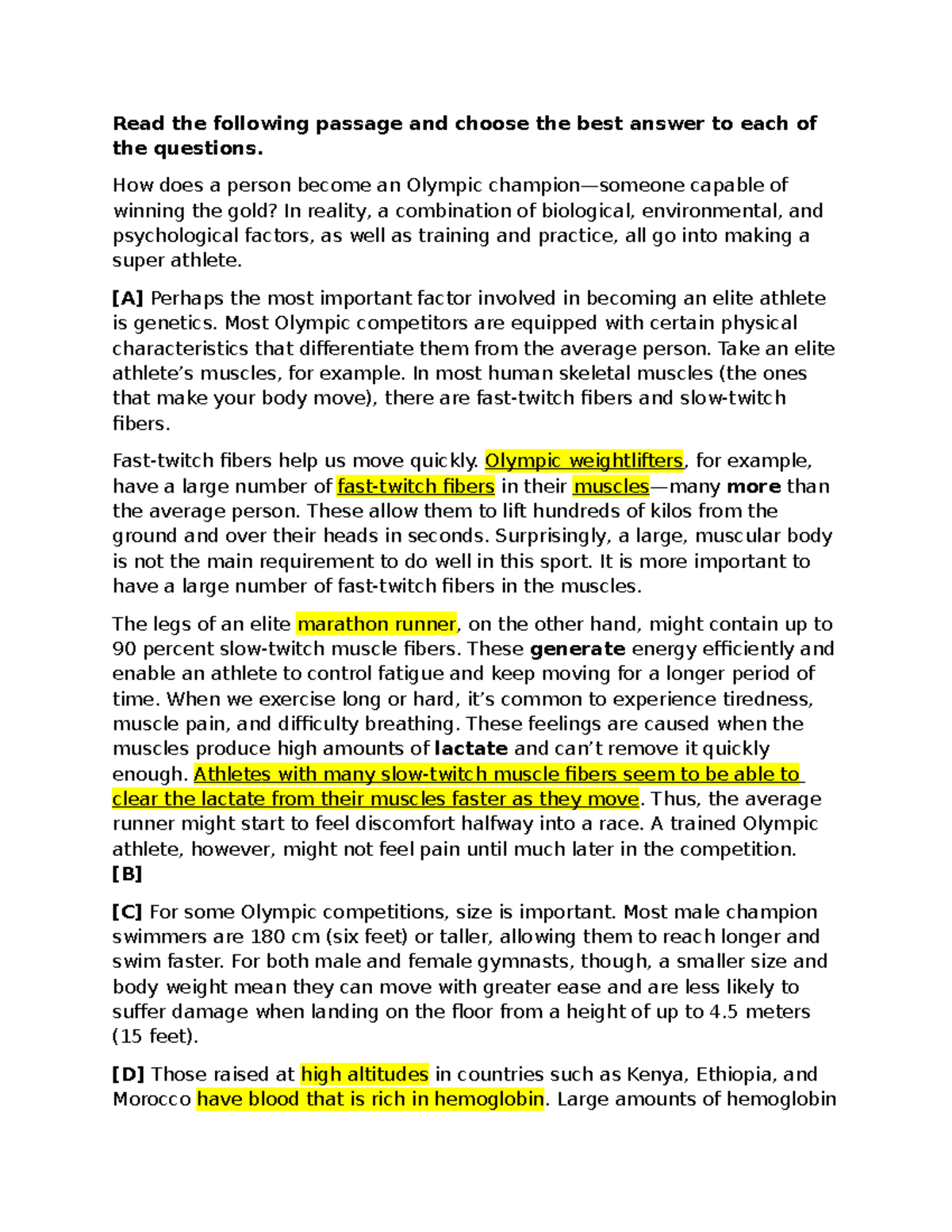 Practice Reading 1: Factors in Becoming an Olympic Athlete - Studocu