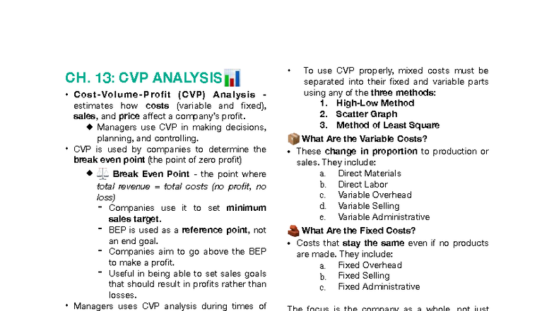 COST-13: Comprehensive CVP Analysis and Break-Even Point Insights - Studocu