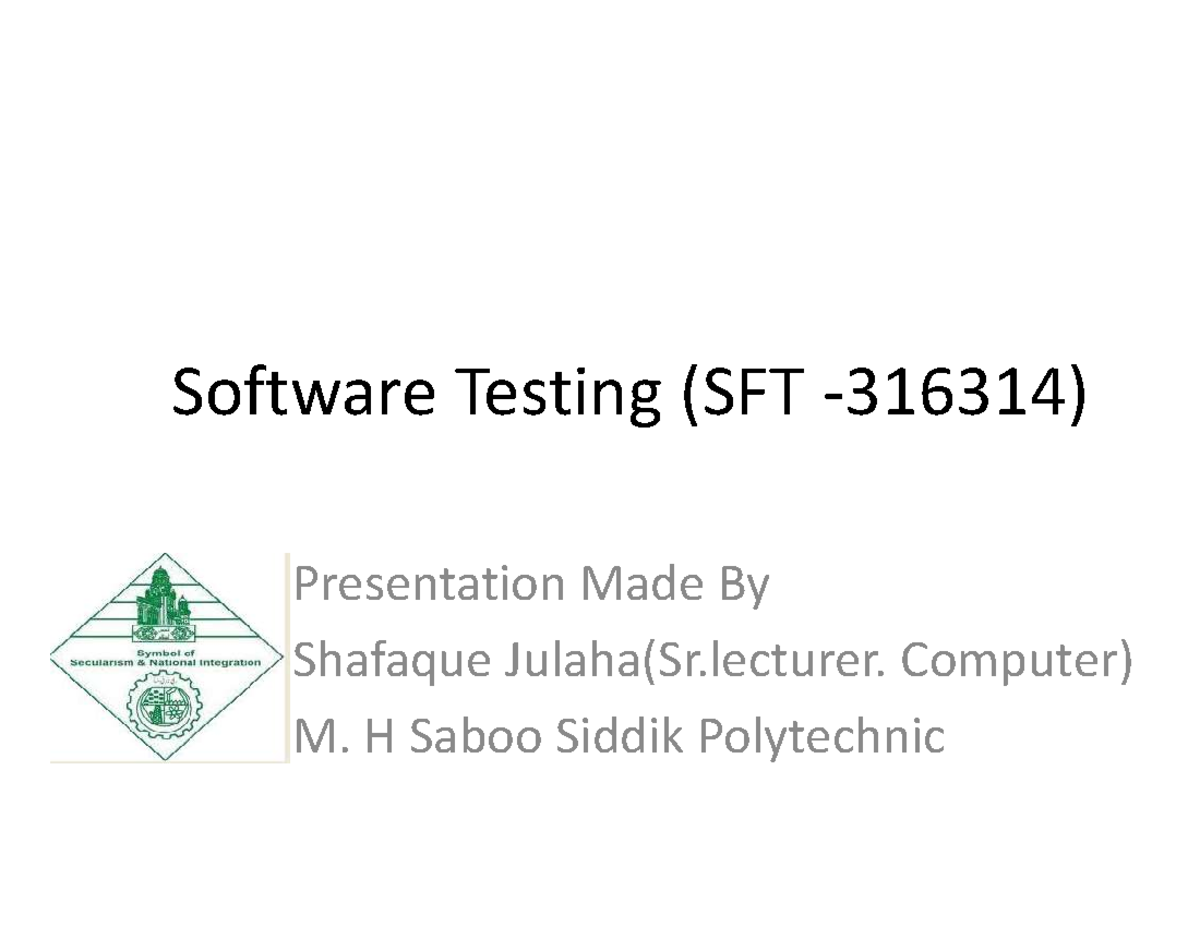 SFT Presentation: Unit I - Software Testing Overview and Goals - Studocu
