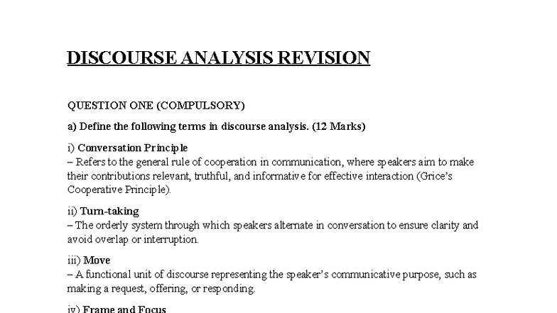 Discourse Analysis Revision Notes (COMPULSORY) - Studocu