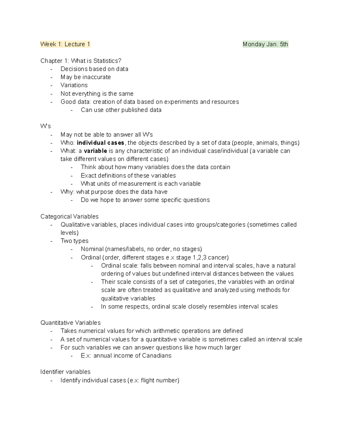 STAB22 Week 1: Lecture 1 - Introduction to Statistics Concepts - Studocu