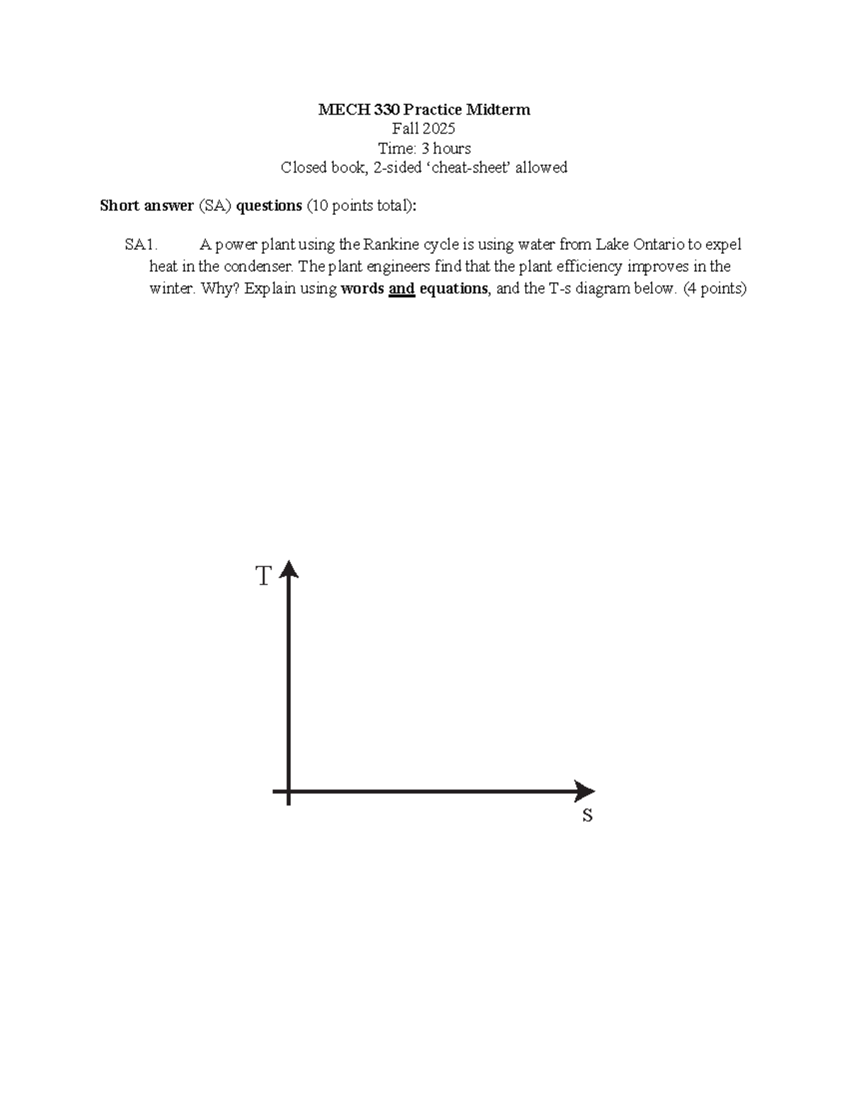 MECH 330 Practice Midterm Exam Fall 2025: Key Concepts & Problems - Studocu