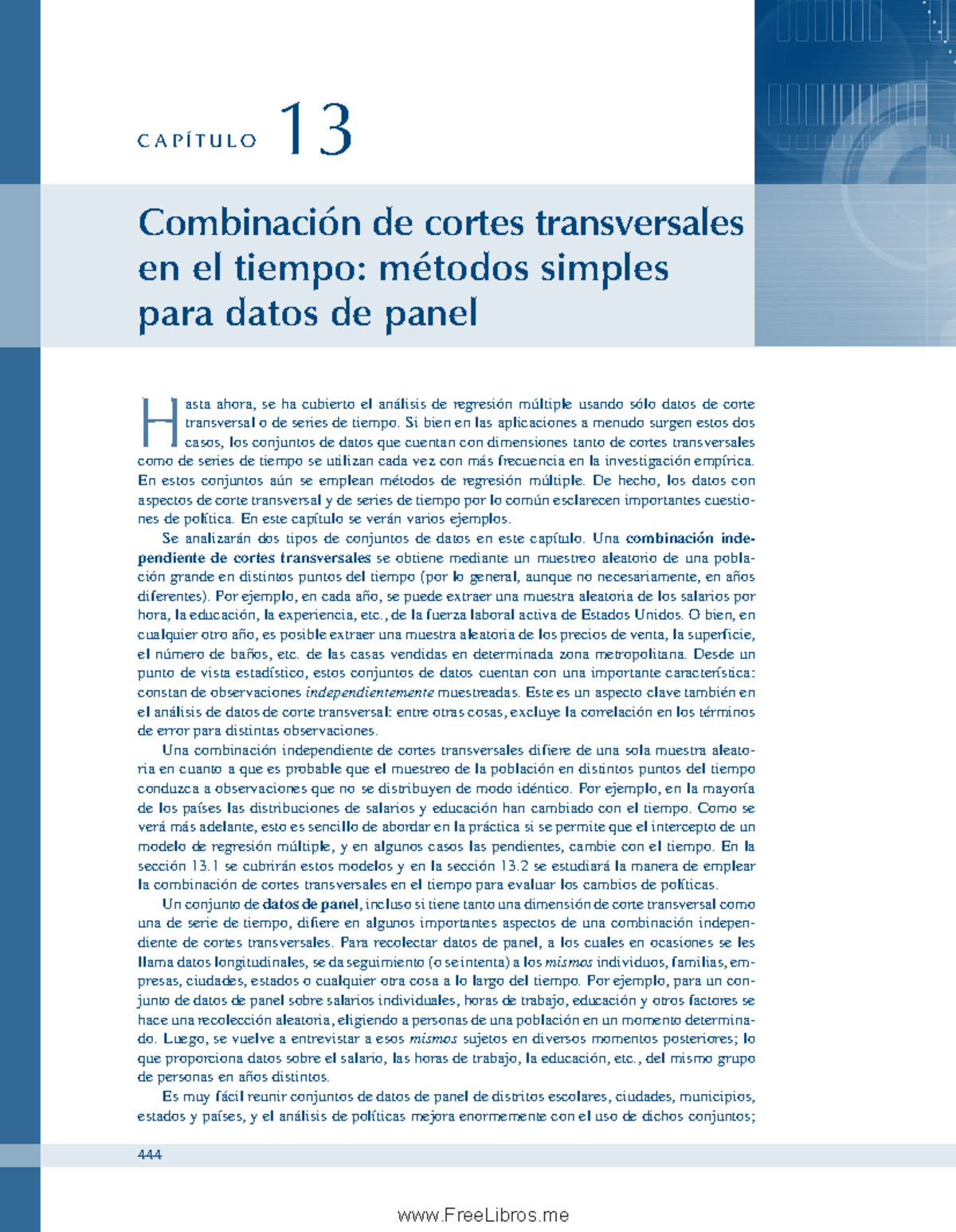 CAPÍTULO 13: Métodos Simples para Datos de Panel en Econometría - Studocu