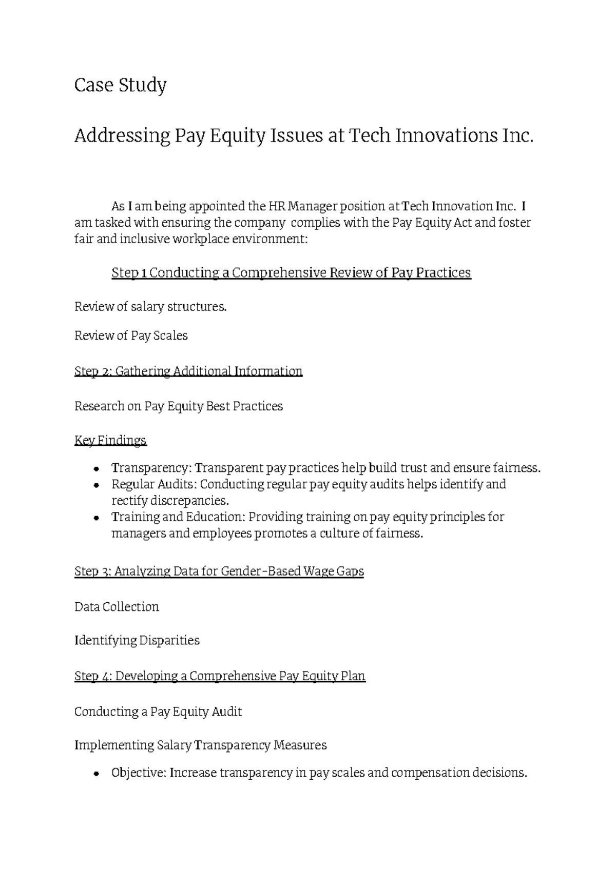 Case Study on Pay Equity Issues at Tech Innovations Inc. (HRM 301 ...
