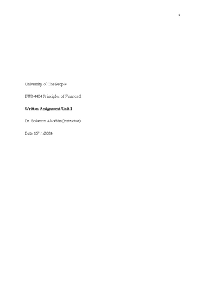 Learning Journal Unit 1 - University of The People BUS 4404 Principles ...