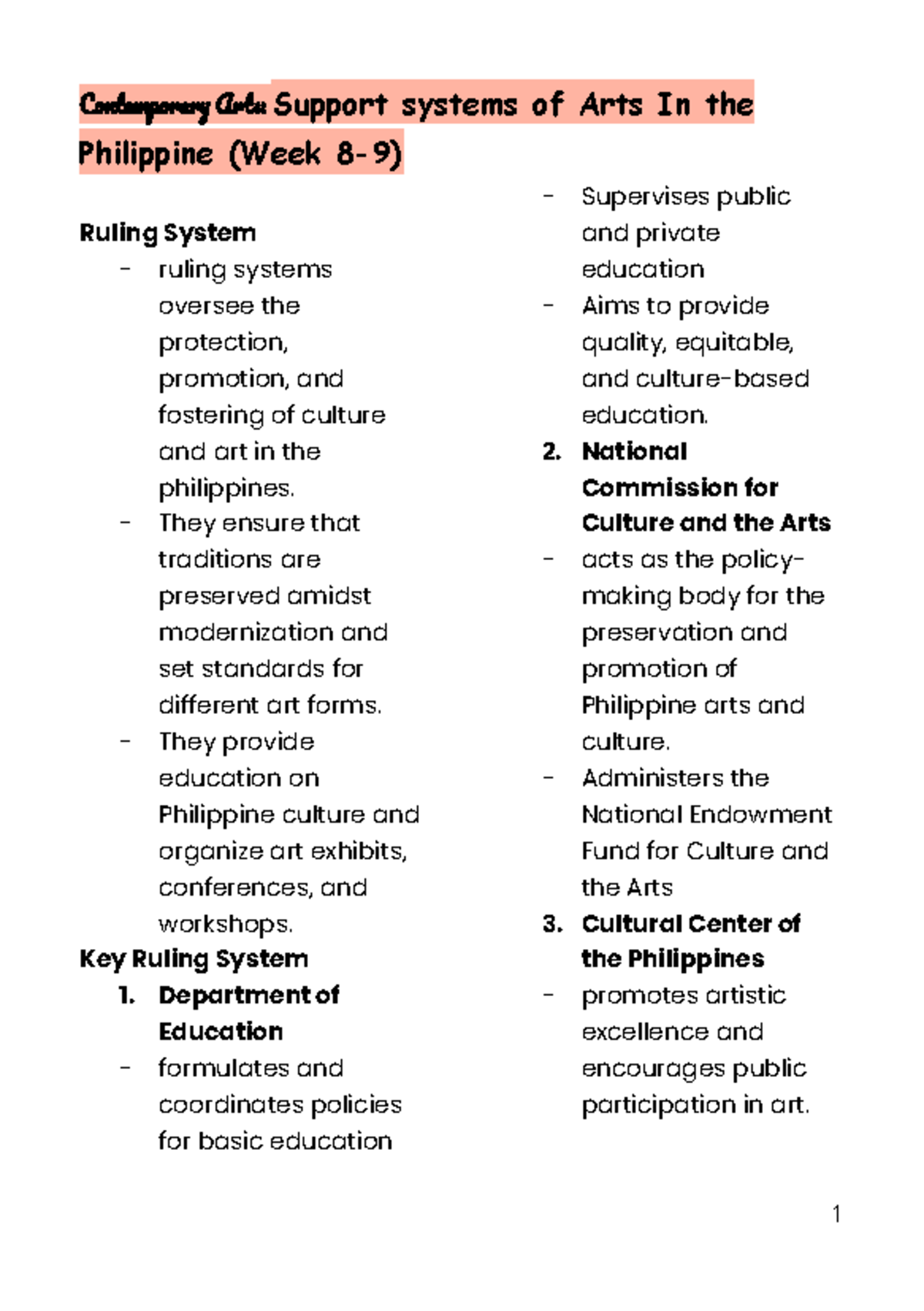 Philippine Ruling Systems and Cultural Preservation Notes (Week 8-9 ...