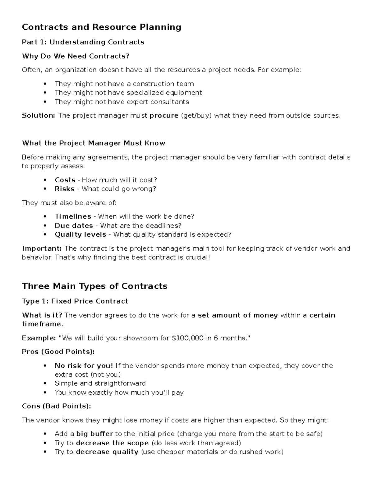Contracts and Resource Planning Part 1: Understanding Contract Types ...