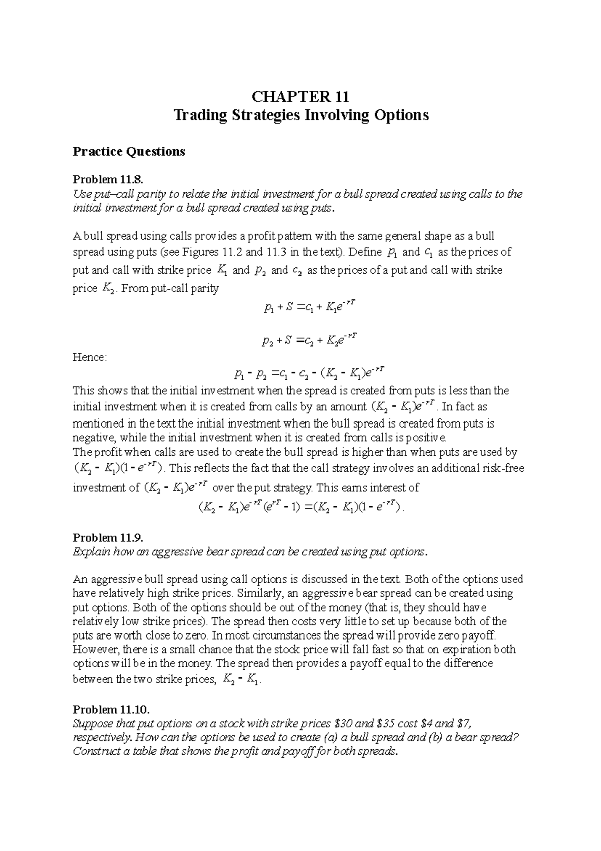 Hull Fund 9e Ch11 Trading Strategies Problem Solutions - Studocu