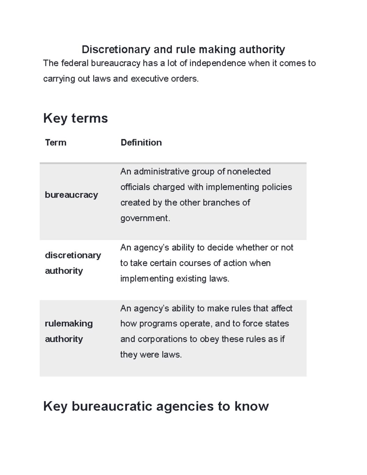 Discretionary and rule making authority - Key terms Term 