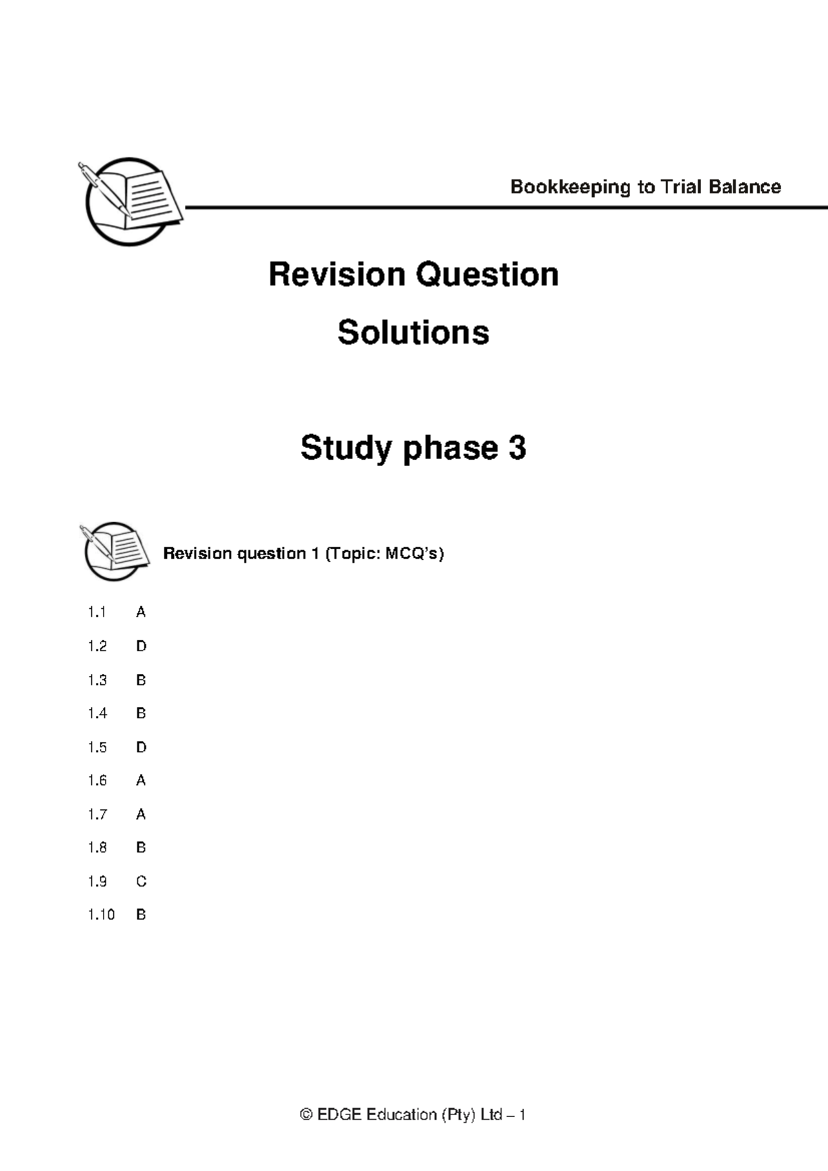 Bookkeeping to Trial Balance Revision Solutions Study Phase 3 - Studocu