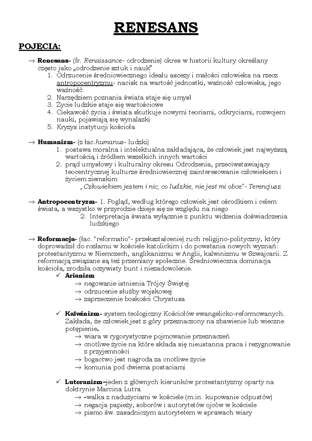 Sprawdzian Z Historii Renesans Gimnazjum www.studocu.com
