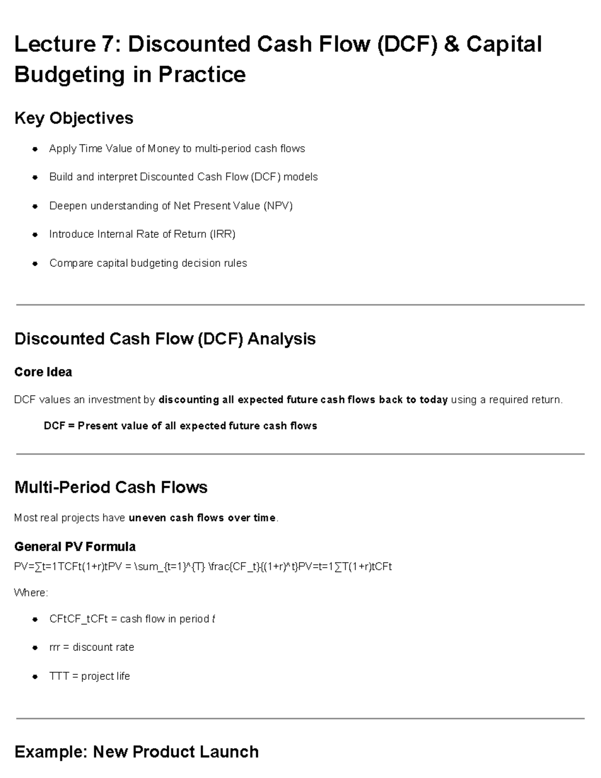 Lecture 7: DCF Capital Budgeting & Cash Flow Analysis Notes - Studocu