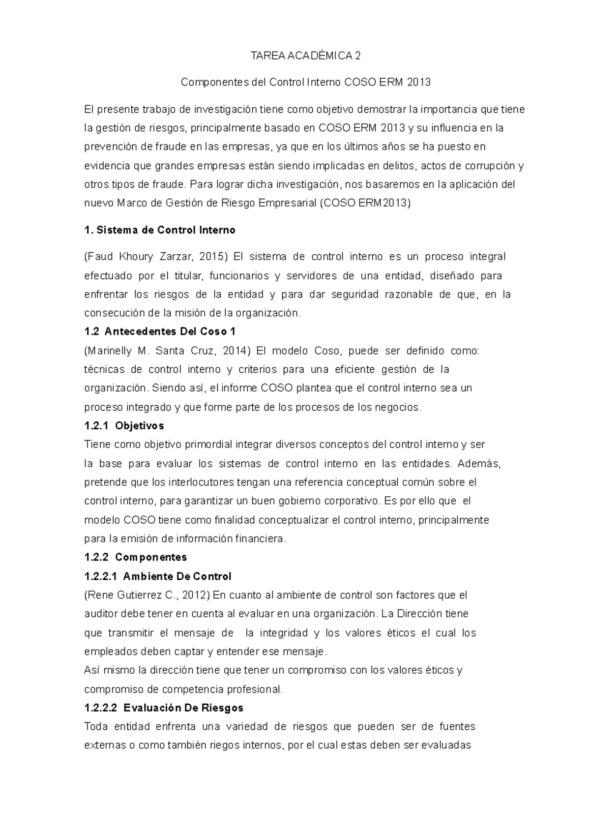 Tarea Académica 2: Importancia del Control Interno y COSO ERM 2013 ...