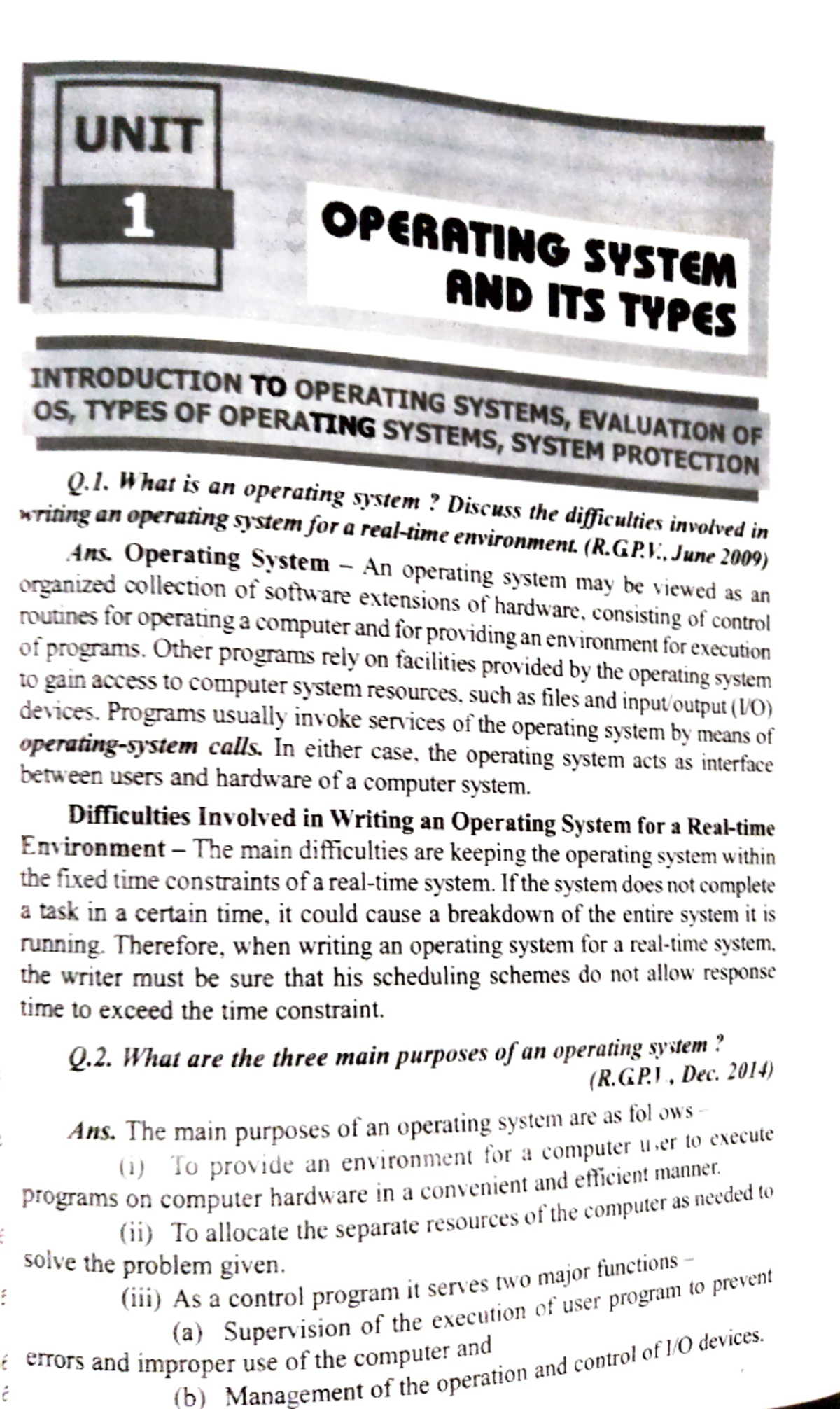 Os ch 1 - Notes - UNIT 1 OPERATING SYSTEM AND ITS TYPES INTRODUCTION os ...