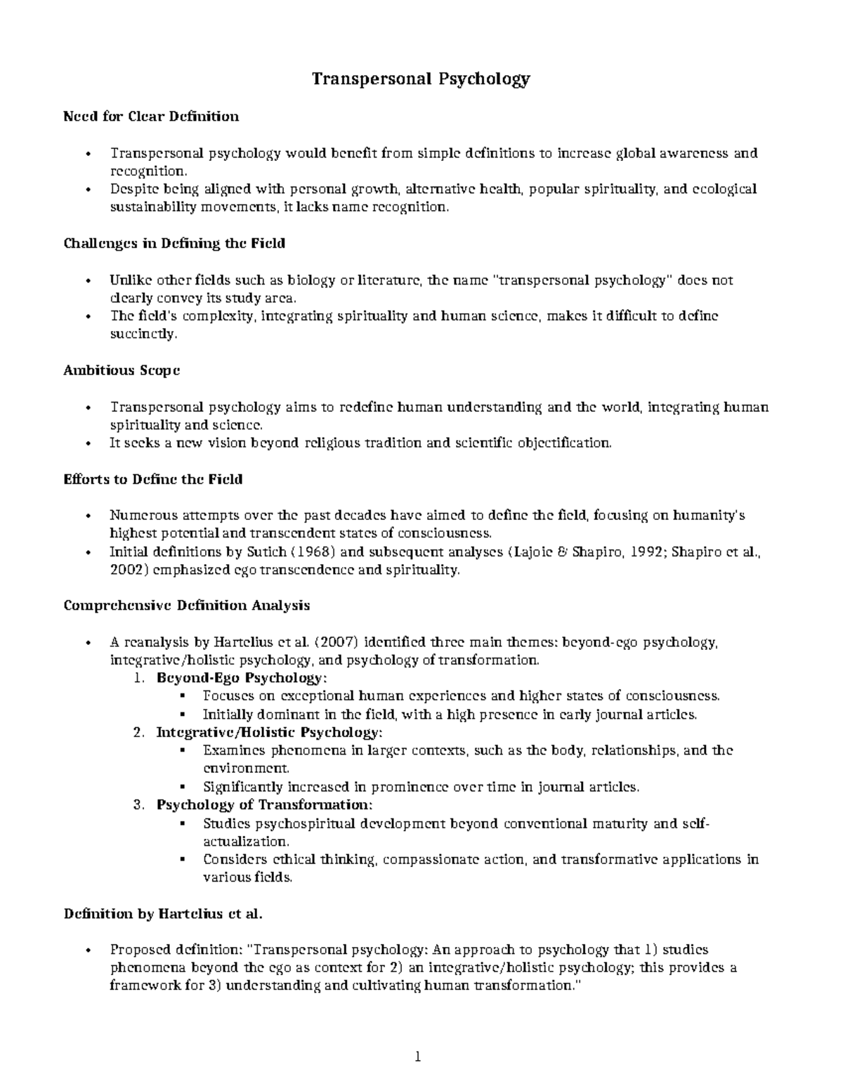 ITP Notes - Compiled - Need for Clear Definition Transpersonal ...
