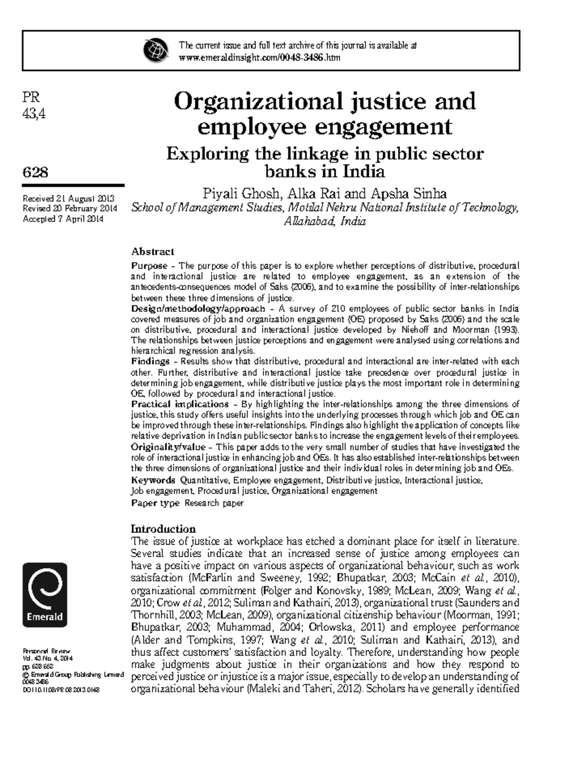PR 43,4: Exploring Organizational Justice and Employee Engagement in ...