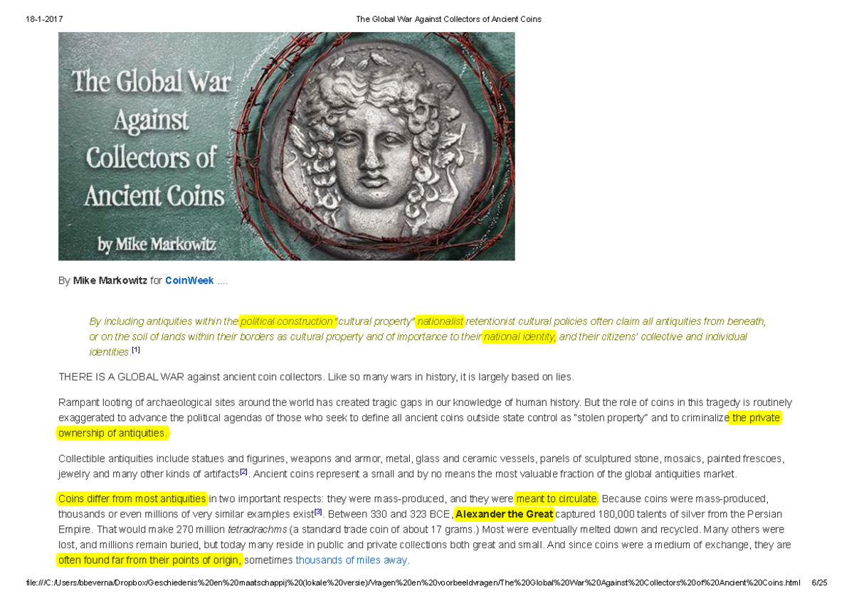 The Global War on Ancient Coin Collectors: Examining Cultural Policies ...