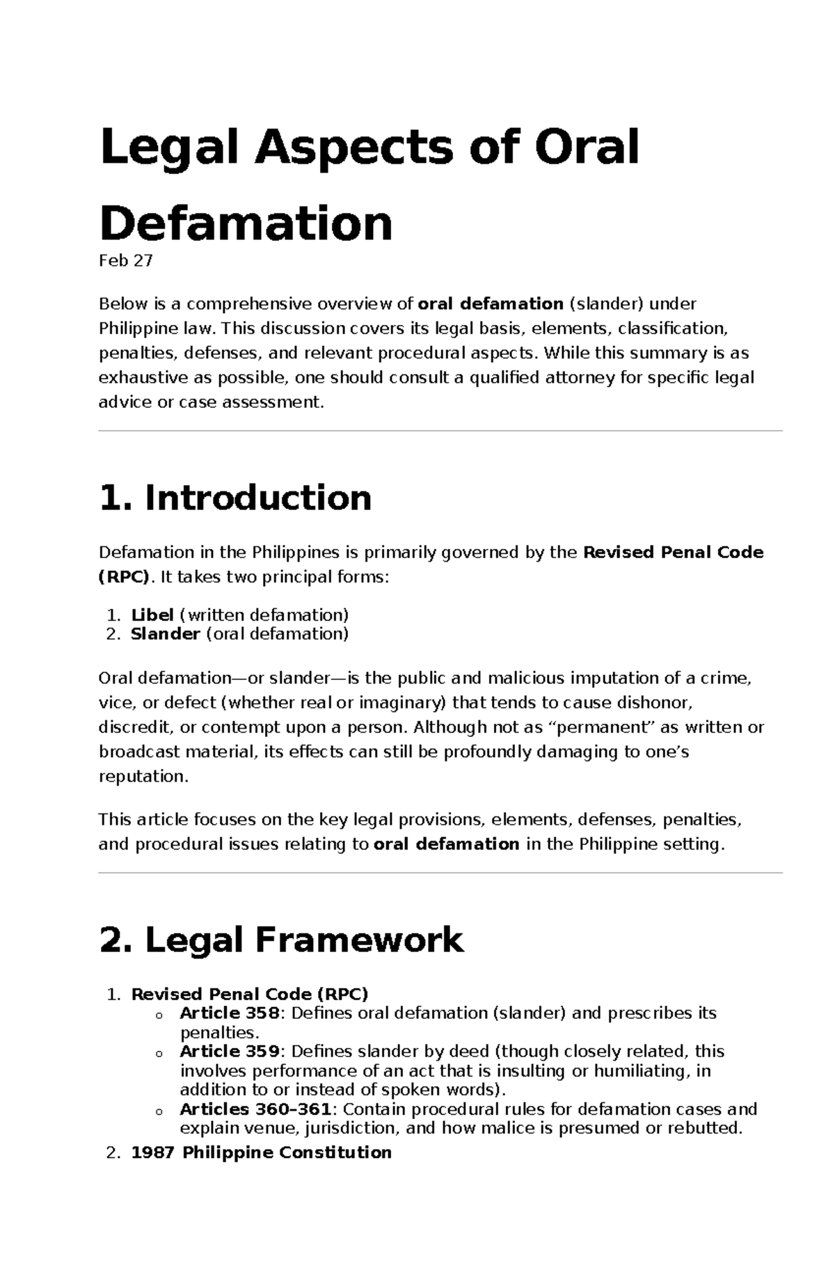 Legal Aspects of Oral Defamation (Slander) in the Philippines - Feb 27 ...