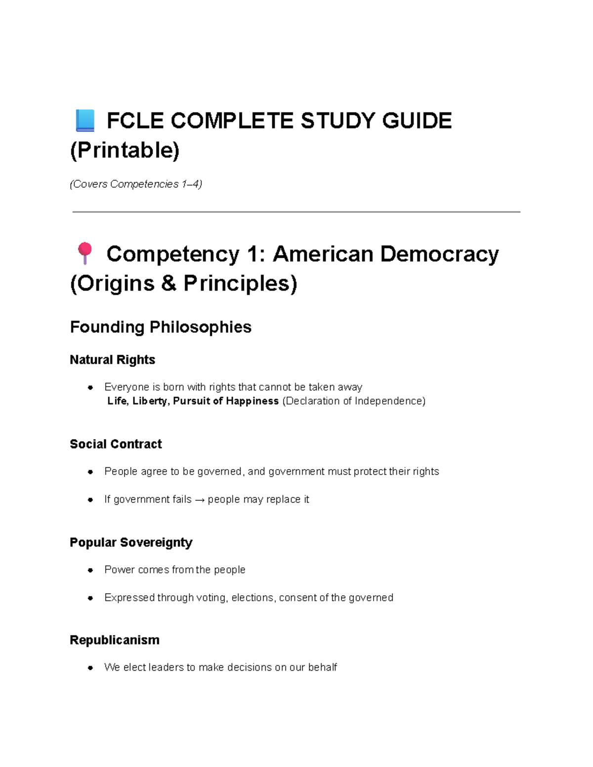 FCLE Complete Study Guide: Competencies 1-4 - Studocu