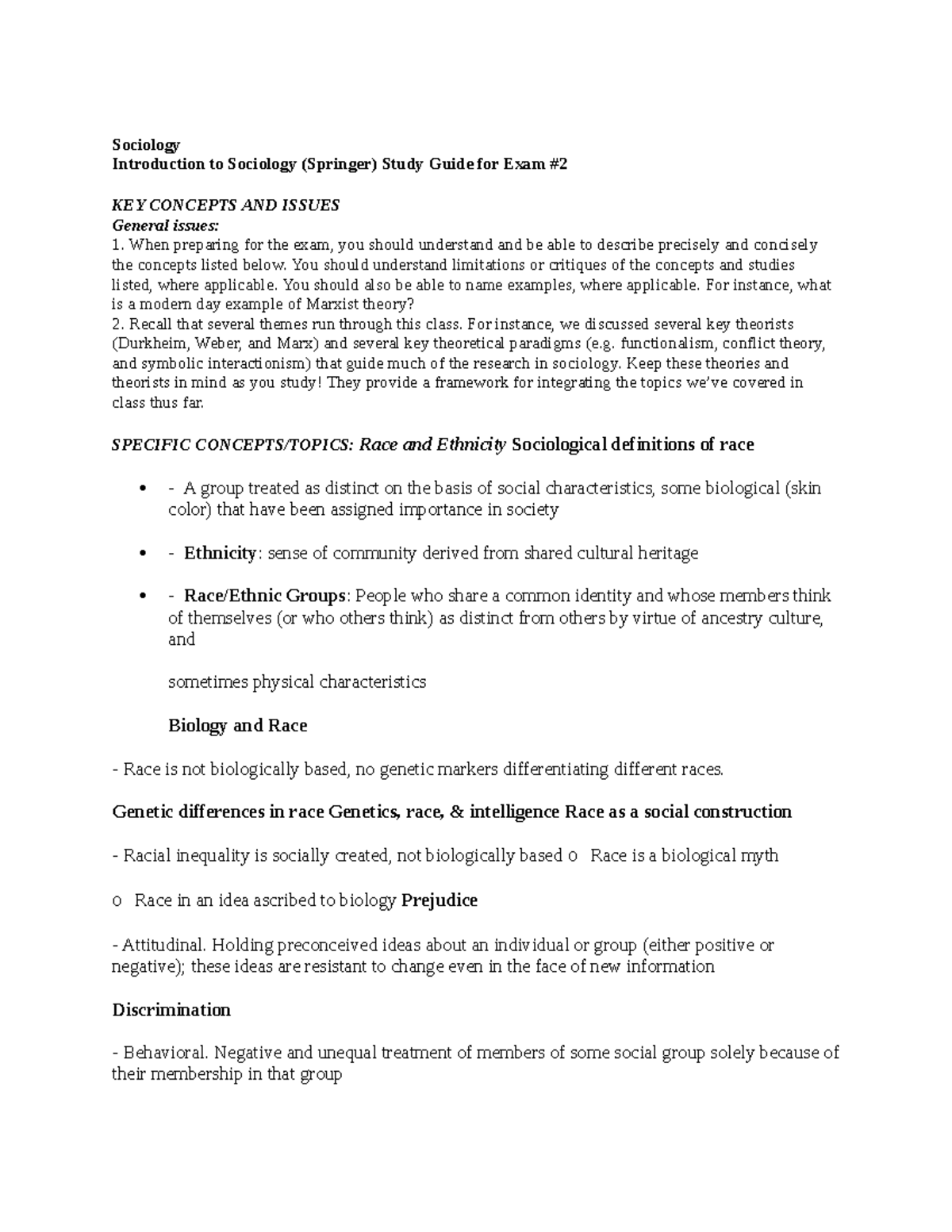 Sociology Exam 2 Study Guide: Key Concepts & Theories - Studocu