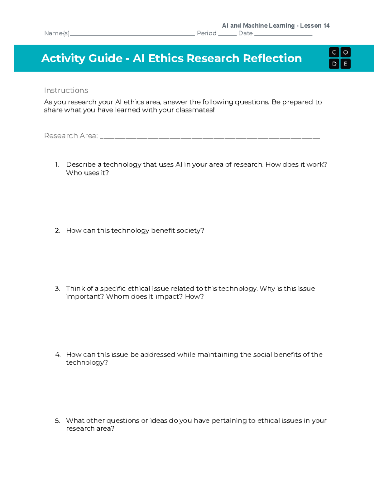 AI Ethics Reflection Activity Guide - Unit 7 - Lesson 14 - Studocu