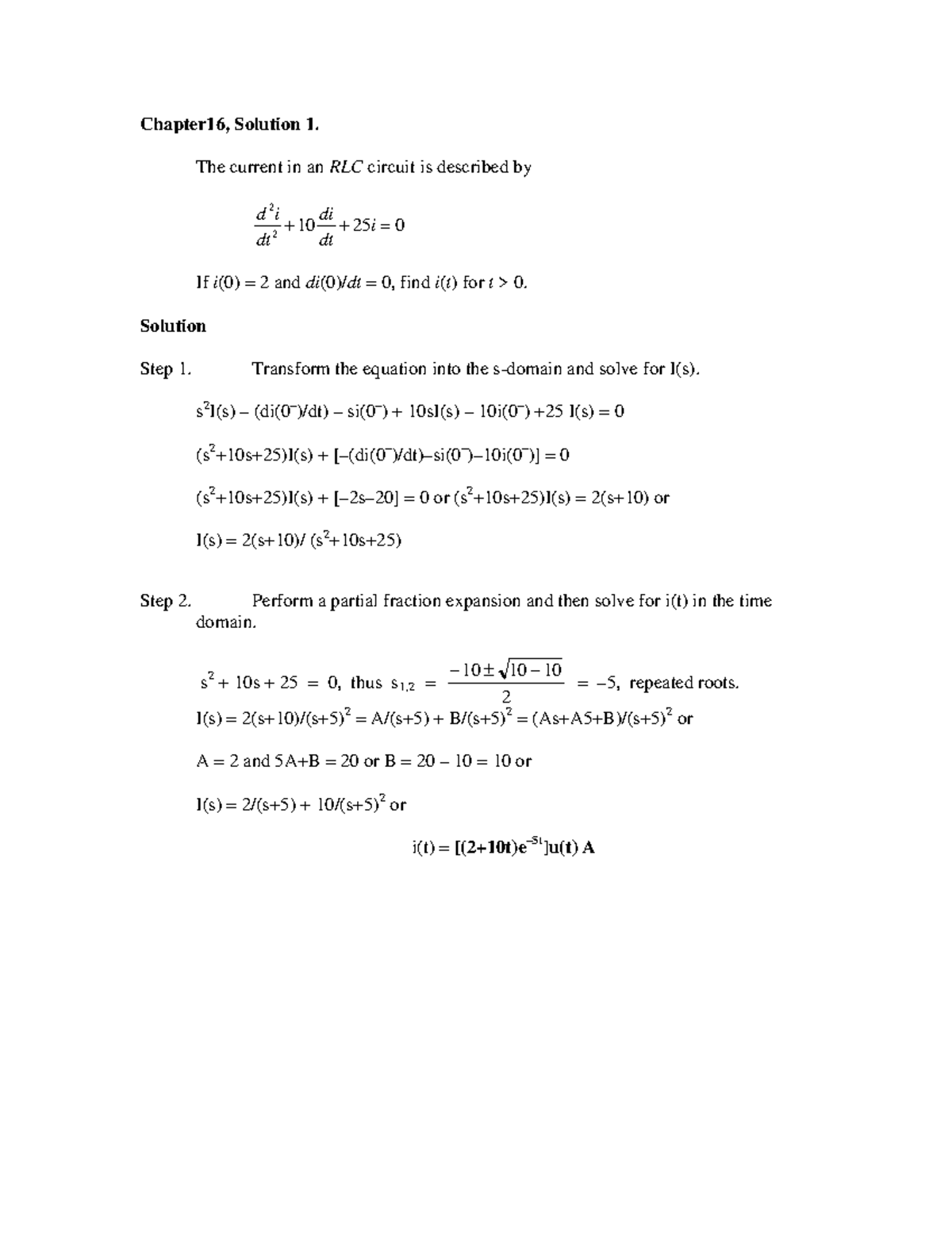 Chapter 16 - Solutions to RLC Circuit Problems from Alexander's ...