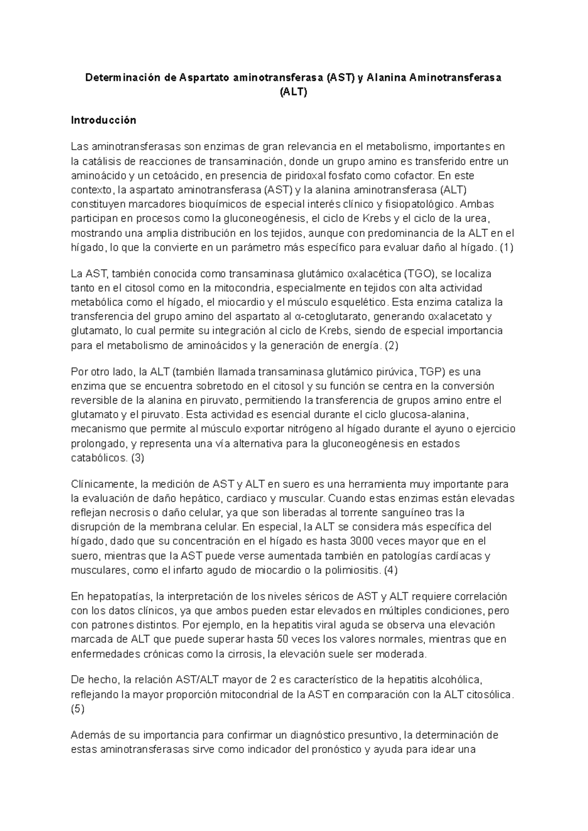 Determinación de AST y ALT séricas: Análisis Clínico y Metabólico - Studocu