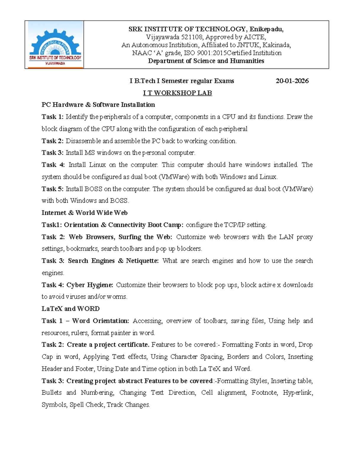 IT Workshop Lab Tasks - B.Tech I Sem Regular Exams - Studocu